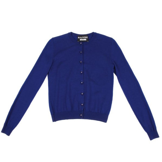 Boutique Moschino Wool Crewneck Cardigan Blue Size 40