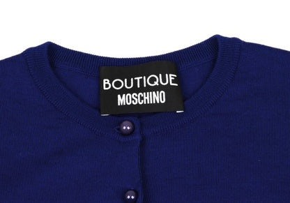 Boutique Moschino Wool Crewneck Cardigan Blue Size 40