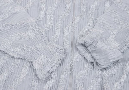 ISSEY MIYAKE Sheer Pleated Zip Jacket Blue Grey Size 2
