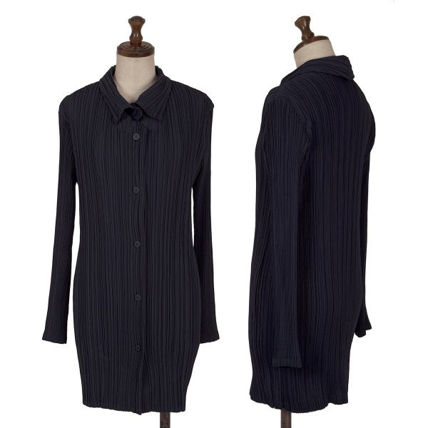 ISSEY MIYAKE Open Collar Pleated Jacket Blue Size 2