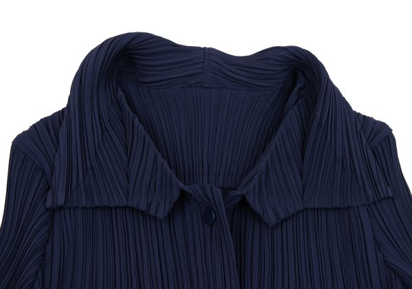ISSEY MIYAKE Open Collar Pleated Jacket Blue Size 2