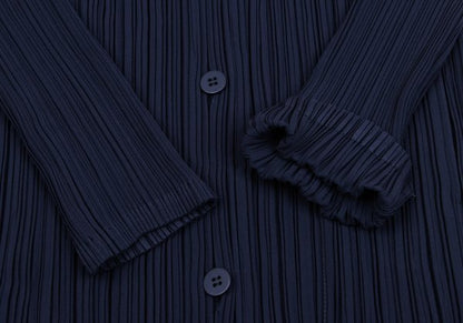 ISSEY MIYAKE Open Collar Pleated Jacket Blue Size 2