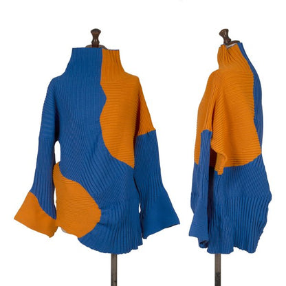ISSEY MIYAKE 22AW Bicolor Wave Rib Sweater Orange Size 2