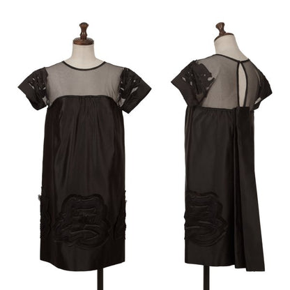 VIVIENNETAM Mesh Panel Letter Tunic Black Blouse