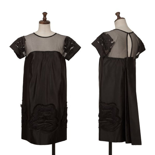 VIVIENNETAM Mesh Panel Letter Tunic Black Blouse
