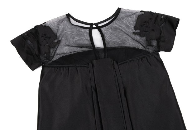 VIVIENNETAM Mesh Panel Letter Tunic Black Blouse