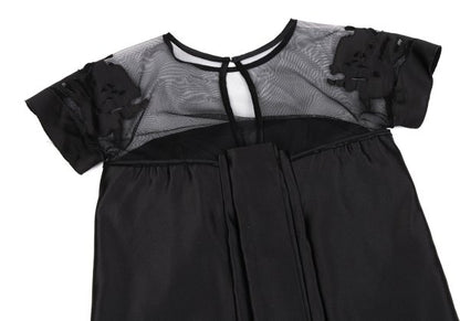 VIVIENNETAM Mesh Panel Letter Tunic Black Blouse