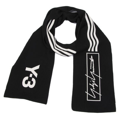 Y-3 Logo Three-Line Knit Scarf Black/White