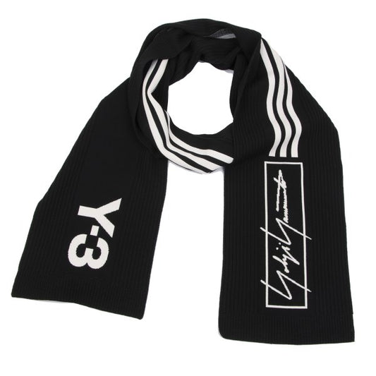 Y-3 Logo Three-Line Knit Scarf Black/White