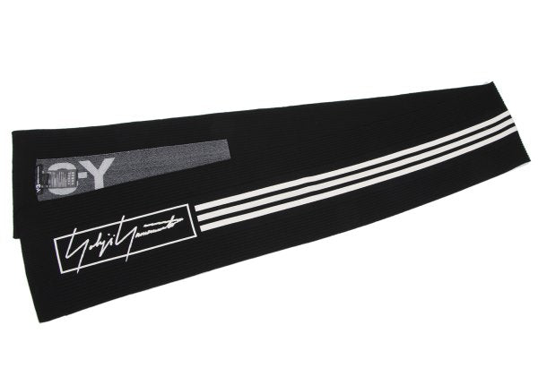 Y-3 Logo Three-Line Knit Scarf Black/White