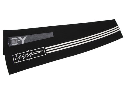 Y-3 Logo Three-Line Knit Scarf Black/White