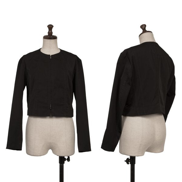 Y's Poly Collarless Cropped Zip Jacket Black Size M