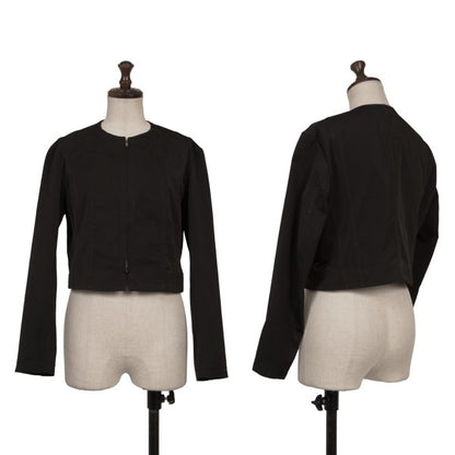 Y's Poly Collarless Cropped Zip Jacket Black Size M