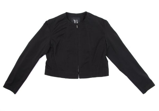 Y's Poly Collarless Cropped Zip Jacket Black Size M