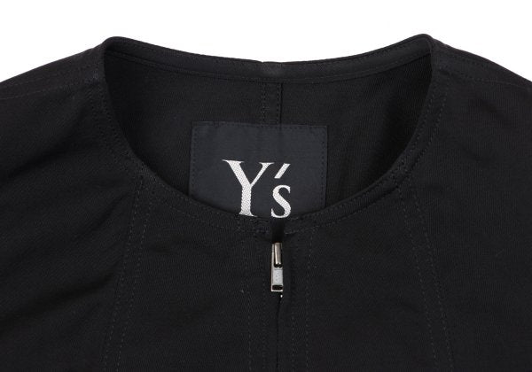 Y's Poly Collarless Cropped Zip Jacket Black Size M