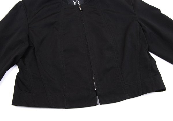 Y's Poly Collarless Cropped Zip Jacket Black Size M
