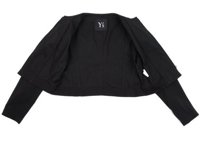 Y's Poly Collarless Cropped Zip Jacket Black Size M