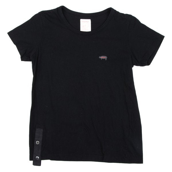 Y's Gipsy Point Print Hem Button Cotton T-Shirt Black Size 2