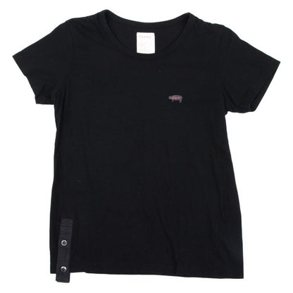 Y's Gipsy Point Print Hem Button Cotton T-Shirt Black Size 2