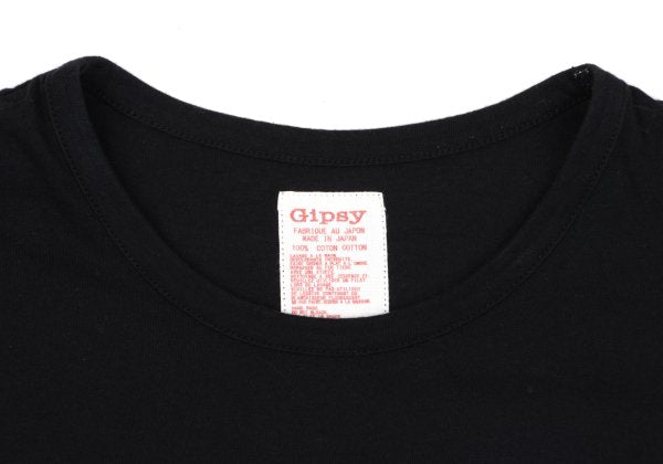 Y's Gipsy Point Print Hem Button Cotton T-Shirt Black Size 2