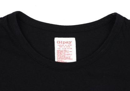 Y's Gipsy Point Print Hem Button Cotton T-Shirt Black Size 2