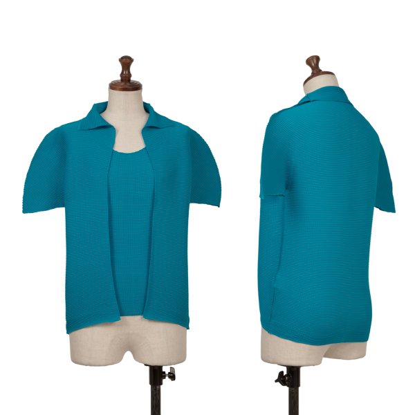 ISSEY MIYAKE me Pleated Layered Polyester Blouse Blue Shirt Size F