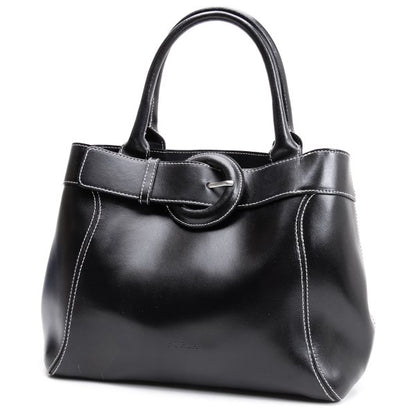 FURLA Belt Design Leather Tote Bag Black
