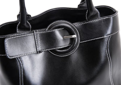 FURLA Belt Design Leather Tote Bag Black