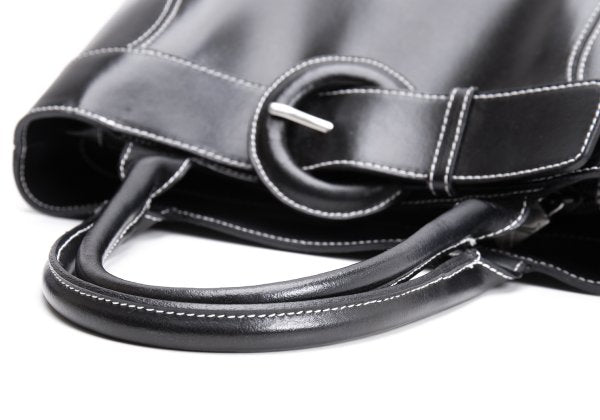 FURLA Belt Design Leather Tote Bag Black