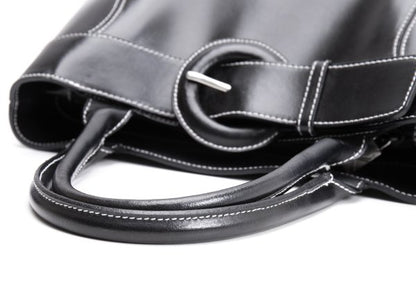 FURLA Belt Design Leather Tote Bag Black