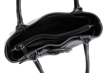 FURLA Belt Design Leather Tote Bag Black