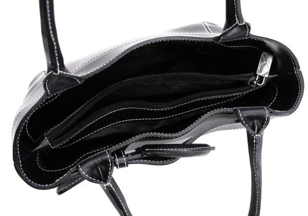 FURLA Belt Design Leather Tote Bag Black