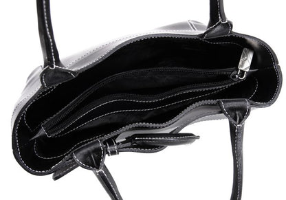 FURLA Belt Design Leather Tote Bag Black