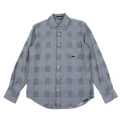 Papas Cotton Panel Check Long Sleeve Shirt Blue Size 46S