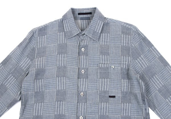 Papas Cotton Panel Check Long Sleeve Shirt Blue Size 46S