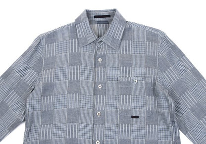 Papas Cotton Panel Check Long Sleeve Shirt Blue Size 46S