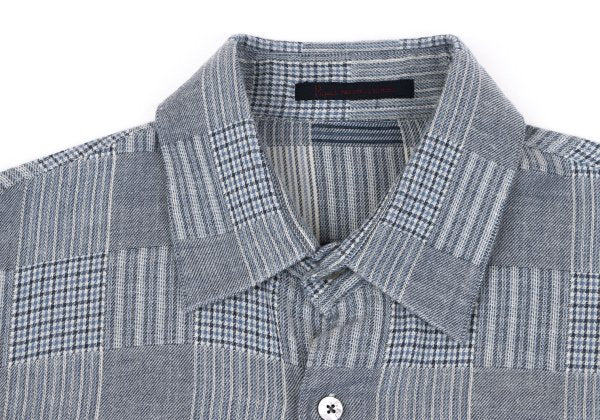 Papas Cotton Panel Check Long Sleeve Shirt Blue Size 46S
