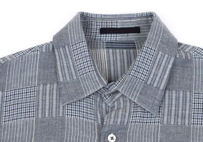 Papas Cotton Panel Check Long Sleeve Shirt Blue Size 46S