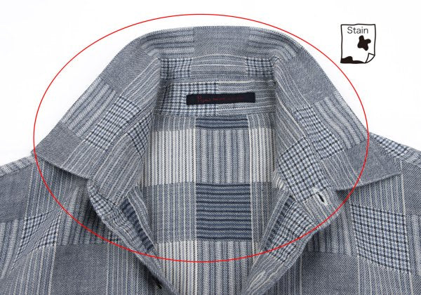 Papas Cotton Panel Check Long Sleeve Shirt Blue Size 46S