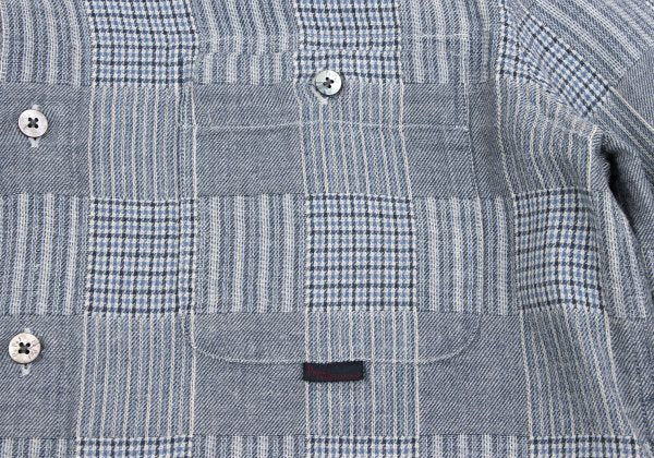 Papas Cotton Panel Check Long Sleeve Shirt Blue Size 46S