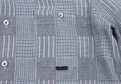 Papas Cotton Panel Check Long Sleeve Shirt Blue Size 46S