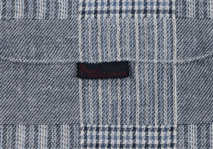 Papas Cotton Panel Check Long Sleeve Shirt Blue Size 46S