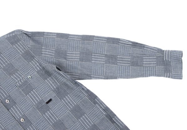 Papas Cotton Panel Check Long Sleeve Shirt Blue Size 46S