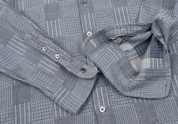 Papas Cotton Panel Check Long Sleeve Shirt Blue Size 46S