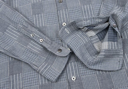 Papas Cotton Panel Check Long Sleeve Shirt Blue Size 46S