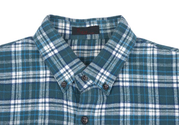 Papas Cotton Flannel Check Button-Down Shirt Green Size 46S