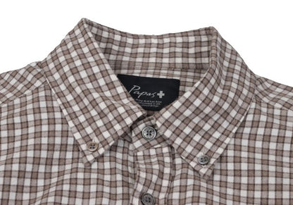 Papas Cotton Check Button-Down Flannel Shirt Brown Size M