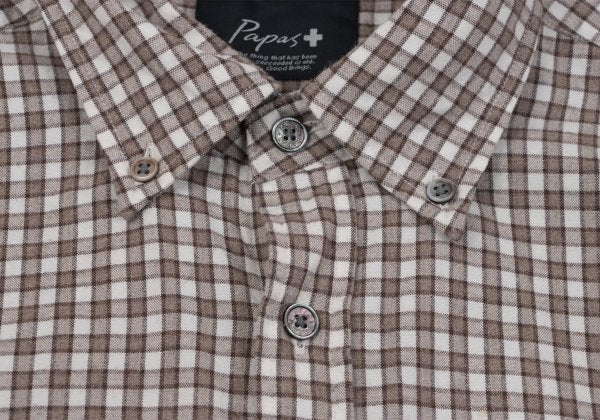 Papas Cotton Check Button-Down Flannel Shirt Brown Size M