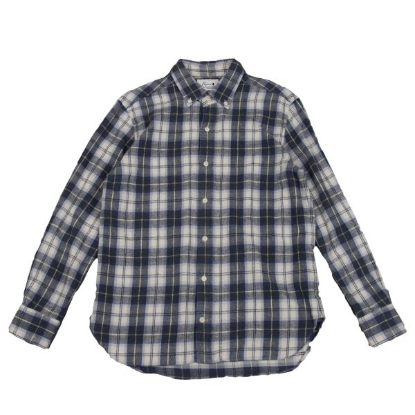 Papas+ Cotton Flannel Check Button-Down Shirt Navy Size M