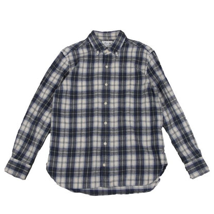 Papas+ Cotton Flannel Check Button-Down Shirt Navy Size M